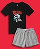 NUSYL Cotton Blend Knit Half Sleeves Roar Text Printed Tee & Shorts Set - Black & Grey