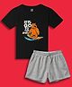 NUSYL Cotton Blend Knit Half Sleeves Lets Go To The Beach Text Printed Tee & Shorts Set - Black & Grey