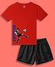 NUSYL Cotton Blend Knit Half Sleeves Superior Text Printed Tee & Shorts Set - Red & Black