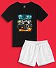 NUSYL Cotton Blend Knit Half Sleeves Born To Ride Text Printed Tee With Solid Shorts Set - Black & White