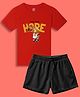 NUSYL Cotton Blend Knit Half Sleeves Hope Text Printed Tee With Solid Shorts Set - Red & Black