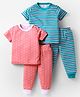 Kidi Wav Pack Of 2 Half Sleeves Striped & Polka Dots Printed Tees & Coordinating Joggers Set - Multi Colour
