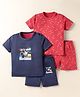 Kidi Wav Pack Of 2 Half Sleeves Hearts & Teddy Bear Printed Tees & Coordinating Shorts Set - Multi Colour