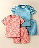 Kidi Wav Pack Of 2 Half Sleeves Striped & Baby Giraffe Printed Tees & Coordinating Shorts Set - Multi Colour