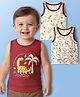 Babyoye 100% Cotton Knit Sleeveless Vests With Dino Print Pack of 3 - Cream & Maroon