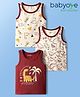 Babyoye 100% Cotton Knit Sleeveless Vests With Dino Print Pack of 3 - Cream & Maroon