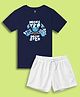 NUSYL Cotton Blend Knit Half Sleeves Gamepad Monster Printed Tee With Solid Shorts Set - Navy Blue & White