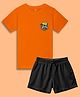 NUSYL Cotton Blend Knit Half Sleeves Dog Printed Tee & Shorts Set - Orange & Black