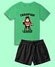 NUSYL Cotton Blend Knit Half Sleeves Champion League Text Printed Tee & Shorts Set - Green & Black