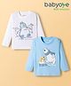 Babyoye 100% Cotton Knit Full Sleeves T-Shirts with Animal Print Pack of 2 - Light Blue & White