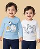 Babyoye 100% Cotton Knit Full Sleeves T-Shirts with Animal Print Pack of 2 - Light Blue & White