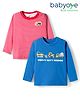 Babyoye 100% Cotton Knit Full Sleeves T-Shirt With Stripes & Vehicle Patch & Print Pack of 2 - Red & Blue