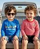 Babyoye 100% Cotton Knit Full Sleeves T-Shirt With Stripes & Vehicle Patch & Print Pack of 2 - Red & Blue
