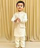 BYB Premium Chanderi Woven Full Sleeves Sequins & Lace Embellished Kurta Pyjama With Floral Swirls Foil Printed Jacket Set - Off White