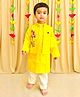 BYB Premium Tussor Woven Full Sleeves Threadwork Embroidered Kurta & Pyjama With Floral Shaped Sequins Embellished Jacket Set - Yellow