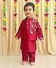 BYB Premium Silk Woven Full Sleeves Solid Kurta Pyjama With Floral Embroiderd Pearls Embellished Jacket Set - Maroon