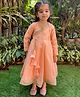 BYB Premium Chanderi Woven Full Sleeves Threadwork Embroidered Gota Lace Embellished Anarkali Style Kurti Pant Set - Light Peach
