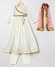BYB Premium Chanderi Woven Full Sleeves Floral Foil Printed Tassel Detailed Anarkali Style Kurti & Pant With Dupatta Set - Off White