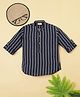 Rikidoos Cotton Woven Full Sleeves Striped Kurta Style Shirt - Navy Blue