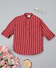 Rikidoos Cotton Woven Full Sleeves Striped Kurta Style Shirt - Red