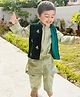 BYB Premium Velvet Woven Full Sleeves Gota Lace Embellished Kurta Pyjama With Floral Embroidered Jacket Set - Sage Green