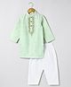 BYB Premium Velvet Woven Full Sleeves Ethnic Embroidered Kurta Pyjama Set - Sea Green