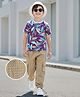 OLLINGTON ST. Cotton Sinker Knit Half Sleeves T-Shirt & Taffeta Woven Joggers Set with Leaf Print - Multicolor & Beige