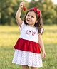 Babyhug Single Jersey Knit Cap Sleeves Frock with Headband & Bunny & Polka Dot Print - White