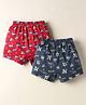 Revvo Junior Cotton Knit Boxers With Vehicles & Beach Theme Print Pack Of 2 - Navy Blue & Red