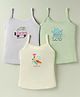 Revvo Junior Cotton Knit Sleeveless Slips with Vehicle & Octopus Print Pack of 3 - White, Purple & Green