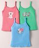 Revvo Junior Cotton Knit Sleeveless Slips with Panda & Teddy Print Pack of 3 - Aqua Green & Pink