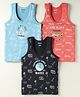 Revvo Junior Cotton Knit Sleeveless Sando Vest with Nautical Vehicle & Beach Theme Print - Rust Orange Black & Aqua Blue