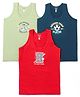 Revvo Junior Cotton Knit Sleeveless Vest with Sport Theme Text Print Pack of 3 - Green Red & Navy Blue