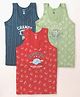 Revvo Junior Cotton Knit Sleeveless Vest with Sport Theme Text Print Pack of 3 - Green Red & Navy Blue