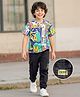 OLLINGTON ST. Sinker Cotton Knit Half Sleeves Oversized T-Shirt & Stretchable Denim Joggers with Text Print - Multicolor & Indigo