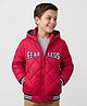 Pine Kids Woven Full Sleeves Solid Color Hooded Padded Jacket with Text Embroidery - Red