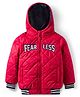 Pine Kids Woven Full Sleeves Solid Color Hooded Padded Jacket with Text Embroidery - Red