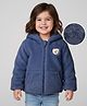 Babyhug Woven Full Sleeves Soft Fur Hooded Winter Jacket With Teddy Bear Embroidery & Kangaroo Pockets - Navy Blue