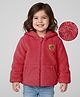 Babyhug Woven Full Sleeves Soft Fur Hooded Winter Jacket With Teddy Bear Embroidery & Kangaroo Pockets - Maroon