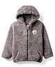Babyhug Woven Full Sleeves Soft Fur Hooded Winter Jacket With Teddy Bear Embroidery & Kangaroo Pockets - Grey