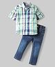 Simply Premium Poplin Woven Full Sleeves Checkered Shirt & Denim Jeans - Green & Blue