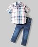 Simply Premium Poplin Woven Full Sleeves Checkered Shirt & Denim Jeans - Pink & Blue