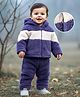 Babyhug Fur Woven Full Sleeves Color Block Hooded Winter Wear Suit Set - White & Navy Blue