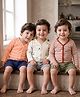 Kookie Kids Interlock Knit Full Sleeves Jhablas with Stripes & Farm Print Pack of 3 - Orange Red & White