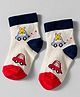 Mustang Cotton Knit Ankle Length Socks With Car Design - Off White & Red