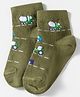 Mustang Cotton Knit Ankle Length Socks With Truck Design - Olive Green