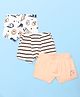 Kookie Kids India Cotton Knit Trunk With Stripes Pack Of 3 - White & Peach