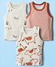 Kookie Kids Single Jersey Knit Sleeveless Vests with Animal Print & Stripes Pack of 3 - White & Red