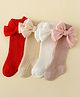 Kidofash Cotton Nylon Knit Pack Of 4 Textured Bow Applique Socks - Red
