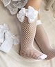 Kidofash Cotton Nylon Knit Big Bow Applique Fishnet Socks - White